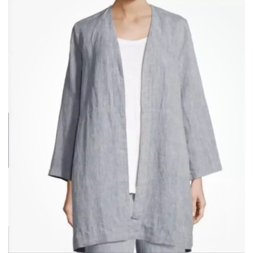 Eileen Fisher Linen Open Cardigan l S in Blue